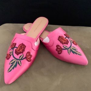 Who What Wear-Pink Satin Mules size 8.5. Embroidered Flower Detail